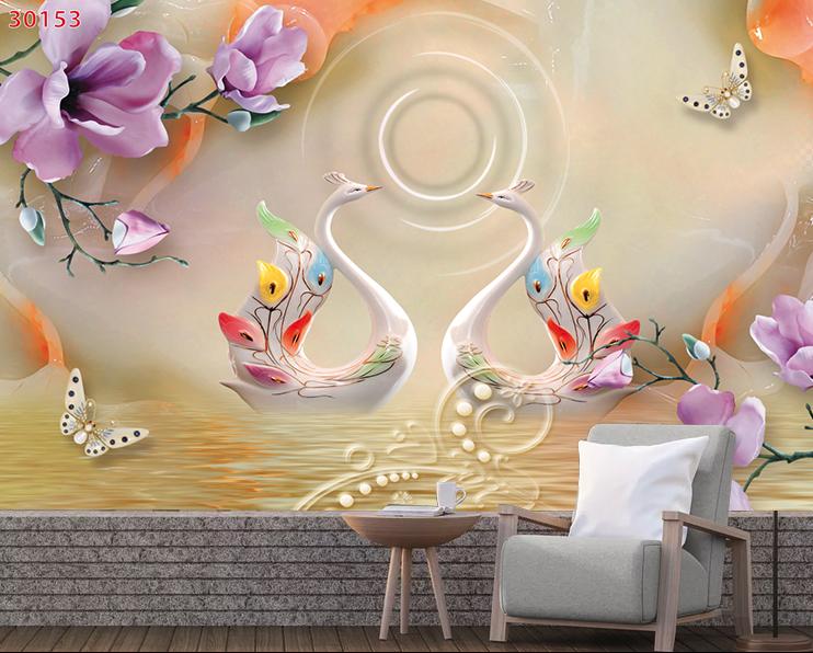 Tranh Dán Tường 3D,Tranh Phòng Ngủ. Uyên ương Hồ Điệp, 153