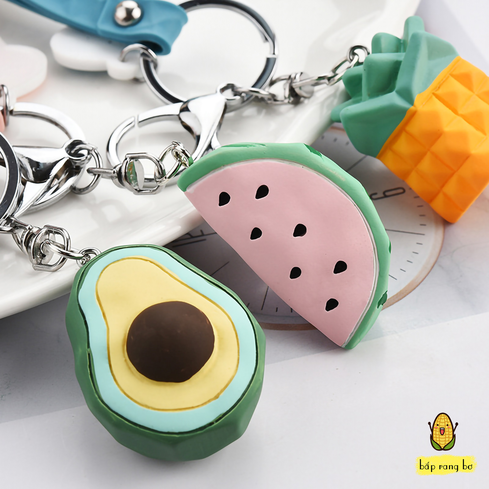 MÓC KHÓA BƠ CHUỐI DƯA HẤU - NHỰA CAO CẤP
