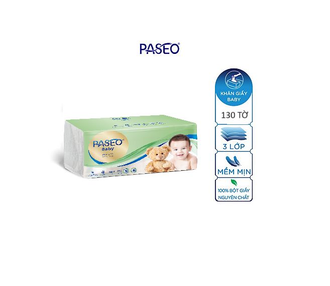 Khăn giấy thếp Paseo Baby 130 tờ siêu mềm mịn 3 lớp