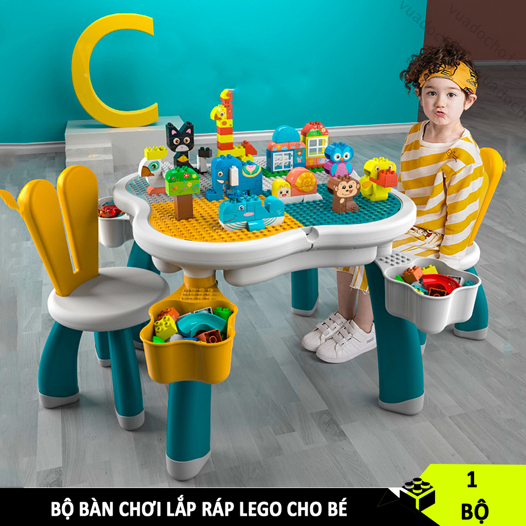 Bộ đồ chơi lego kèm bàn học có ghế, bàn đa năng cho bé thỏa sức sáng tạo