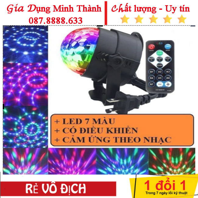 Đèn LED Xoay 7 Màu Cảm Ứng Âm Thanh Có Điều Khiển Tạo Hiệu Ứng Nhấp Nháy Chớp Trang Trí Cho Ngày Tết Siêu Đẹp