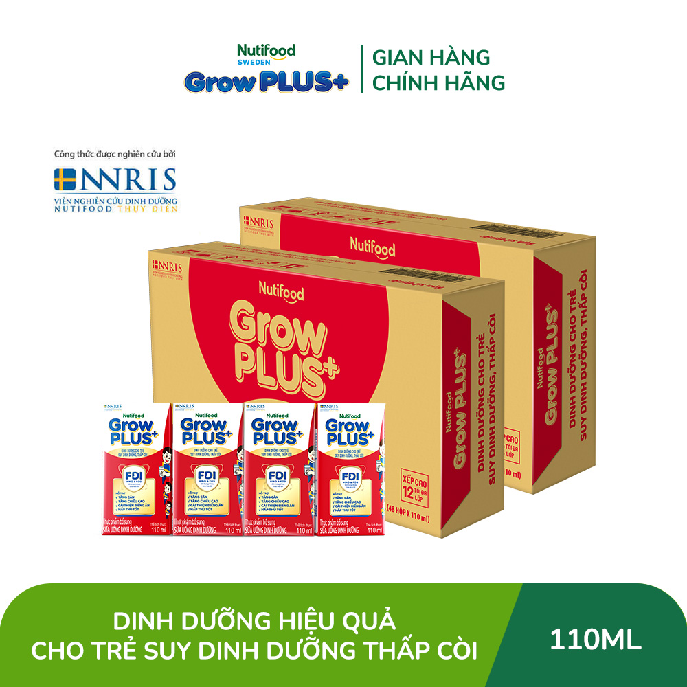 [HCM/HN - GIAO HÀNG HỎA TỐC] Combo 2 Thùng Sữa Nước Pha Sẵn Nutifood GrowPLUS+ Suy Dinh Dưỡng - Hỗ Trợ Tăng Cân, Tăng Chiều Cao - Trên 1 tuổi  (48 Hộp x 110ml) (Bao bì tùy đợt nhập hàng)