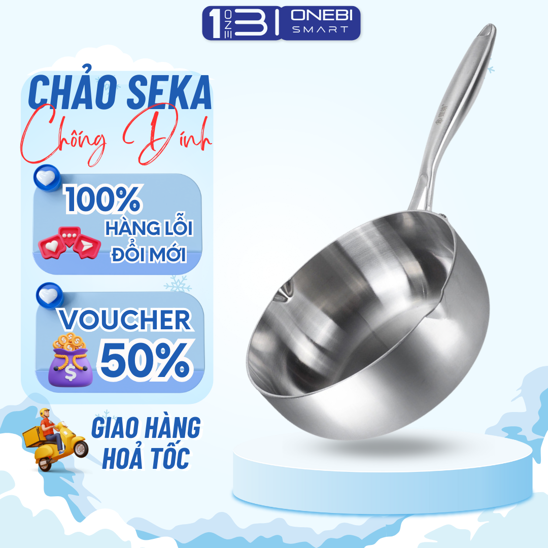 Chảo inox sâu lòng seka - chống dính vật lý , tặng kèm vỉ gác chảo