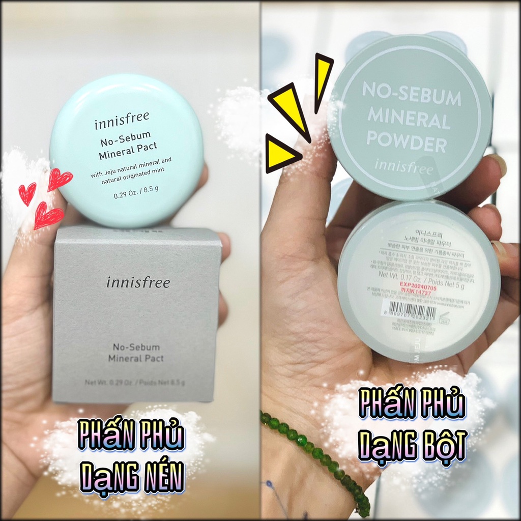 Phấn phủ Innisfree No Sebum Mineral Powder & Phấn nén No Sebum Mineral pact