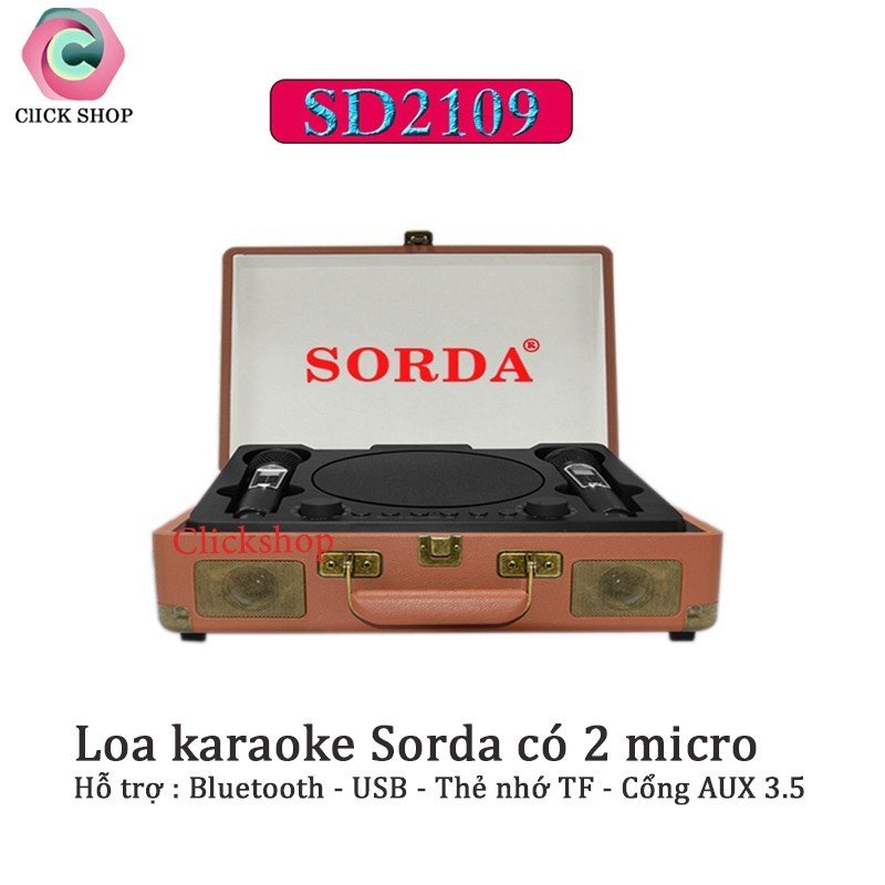 Loa Karaoke Bluetooth SD-2109 Thiết Kế Va Li Sách Tay, Loa Karaoke SD2109 Tích Hợp 2 Micro Không Dây