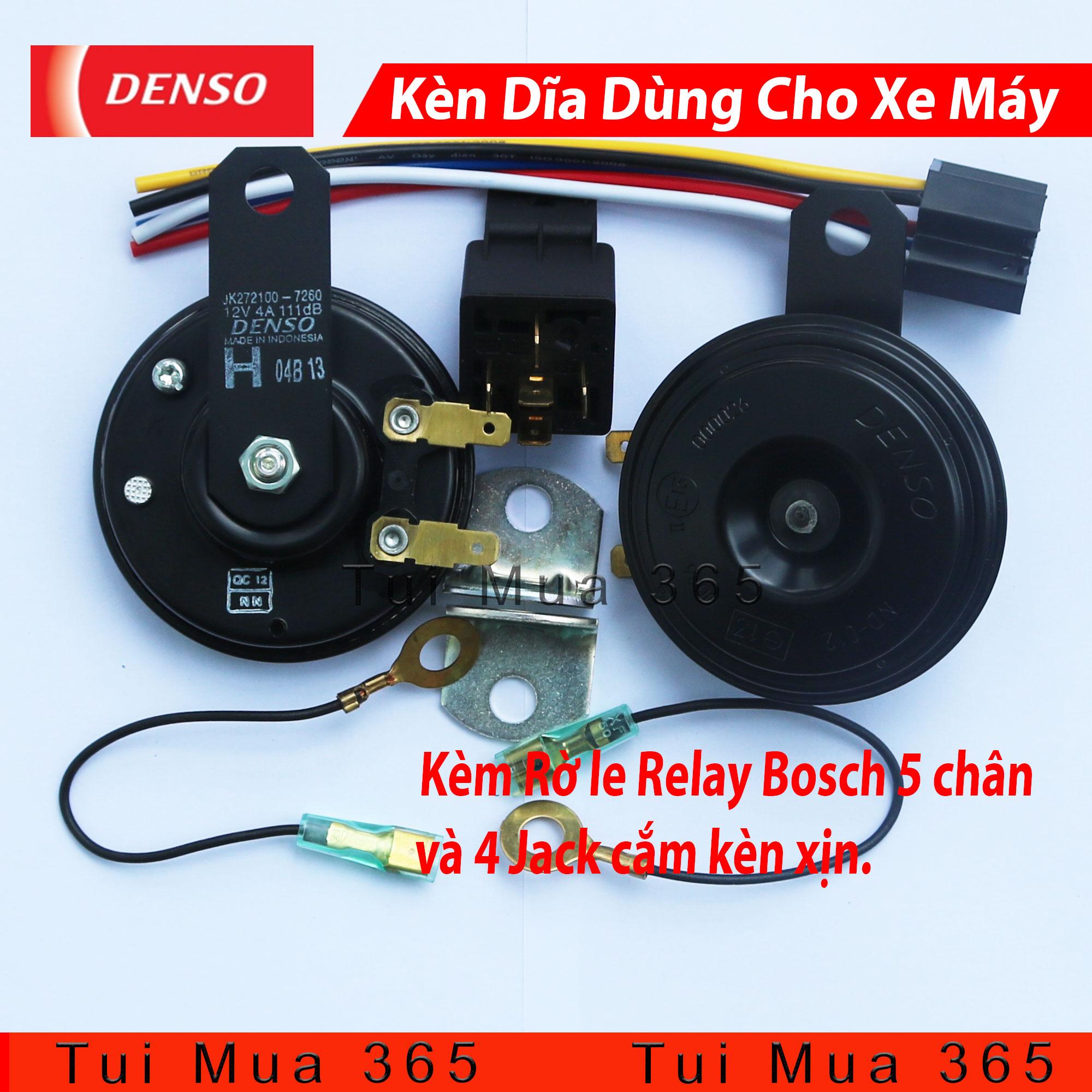 Cặp kèn dĩa denso dùng cho xe máy made in indonesia kèm rờ le relay 5 chân và 4 jack cắm kèn xịn