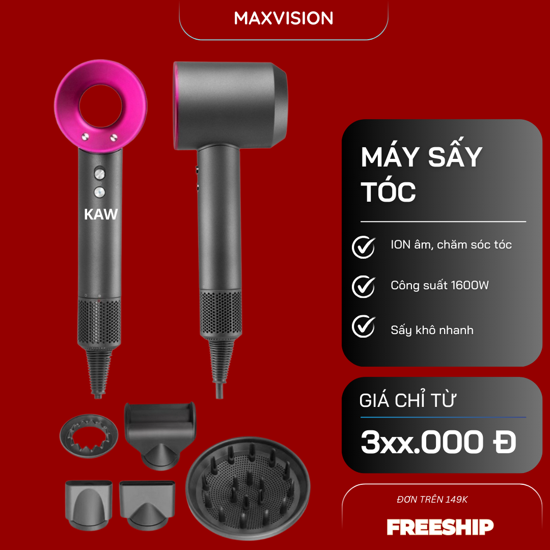 Máy sấy tóc KAW, máy sấy ion âm K3500, máy sấy tóc 2 chiều, máy sấy tóc không cánh quạt, công suất 1600W, sấy tạo kiểu nhanh bảo vệ tóc hai chiều nóng - lạnh, tiếng ồn thấp, kiểm soát được nhiệt độ tránh gây hư tổn cho tóc