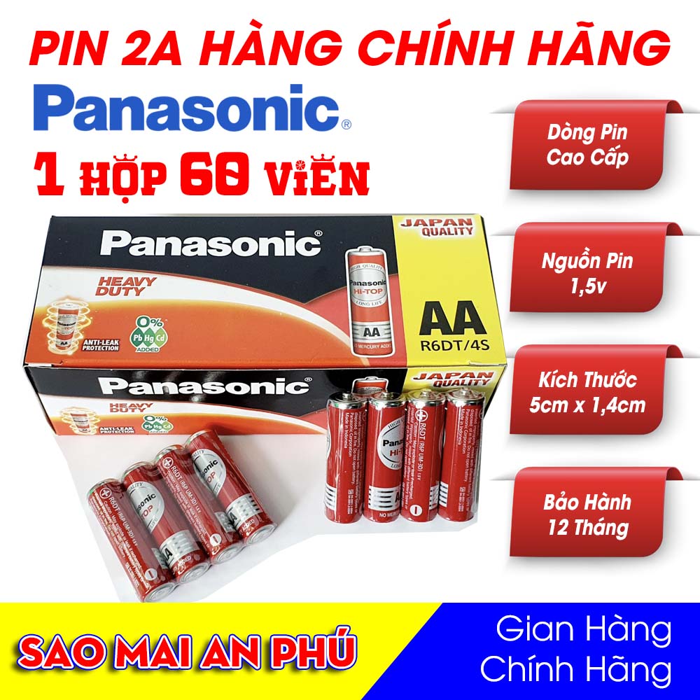 1 Hộp ( 60 viên )  Pin AA Panasonic R6DT/4S, Pin Panasonic  AA dùng cho đồng hồ treo tường, pin Micro không dây và nhiều thiết bị điện tử