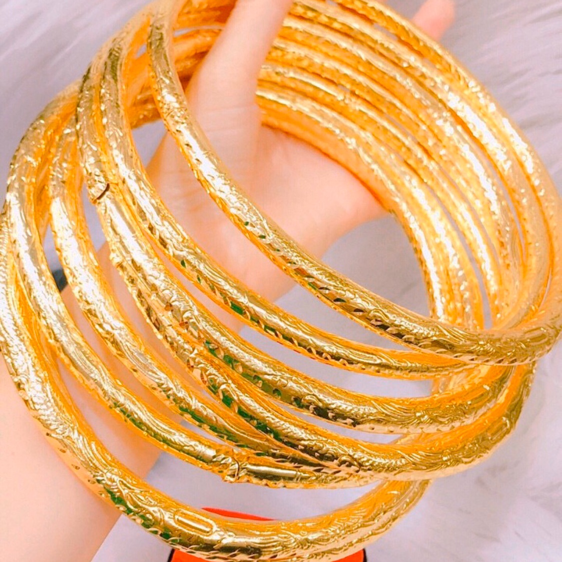 Kiềng cổ cưới khắc rồng phụng mạ vàng 24k có tặng 1 hộp nhung đỏ