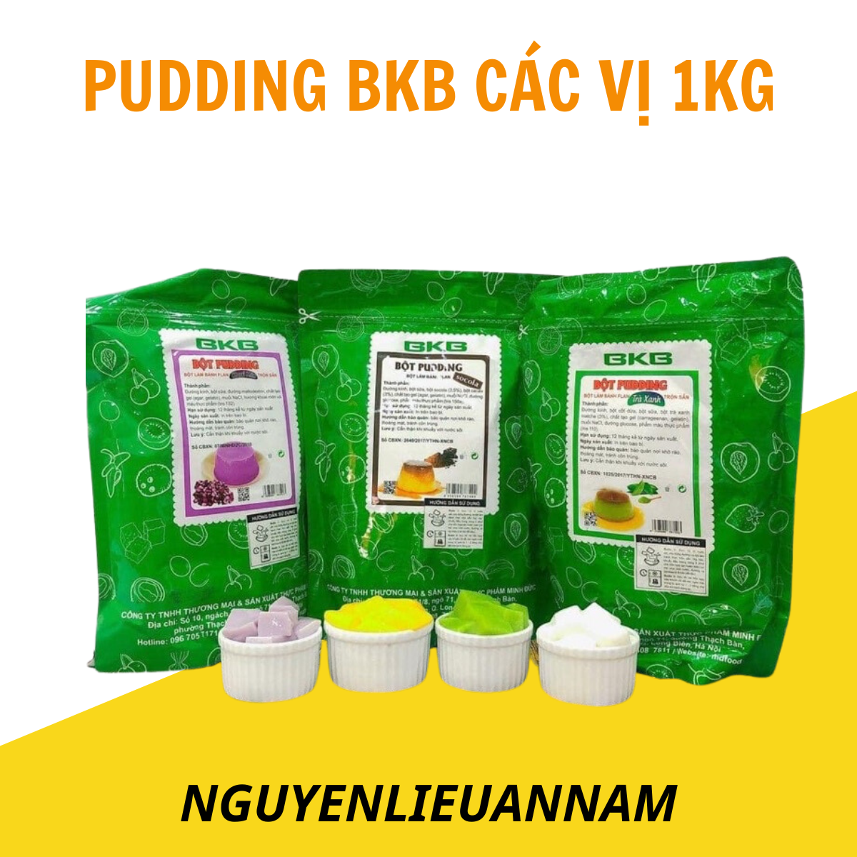 Bột Pudding BKB đủ vị túi 1kg nấu pudding mềm mịn, thơm ngon