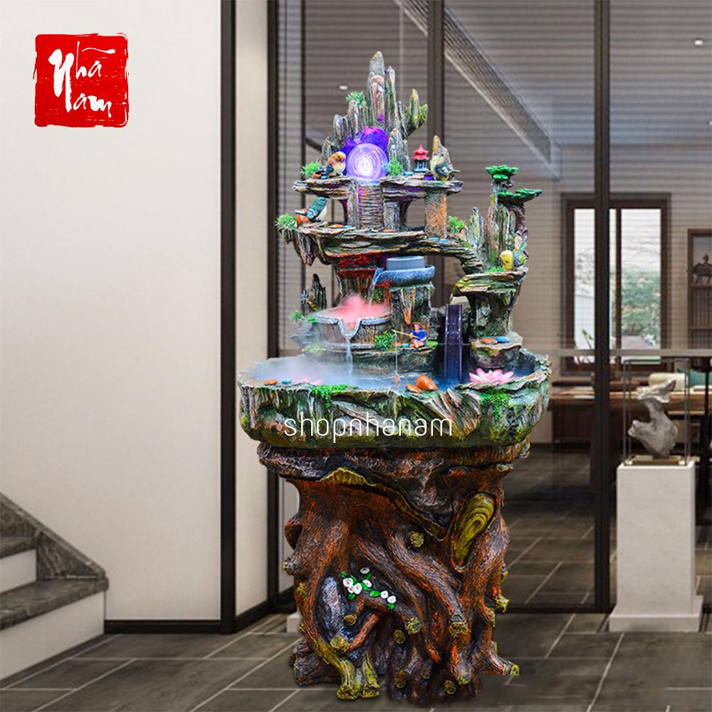 [Trả góp 0%] [Kèm Đế] Thác nước phong thuỷ non bộ núi sông tiểu cảnh mẫu cực lớn. Sản phẩm Thác + Đế + Phụ Kiện: Gồm có thác đế và các phụ kiện như quả cầu máy bơm. Thêm phun sương hoa sen thả chim vàng anh ngư ông tháp chùa vàng sỏi dạ quang