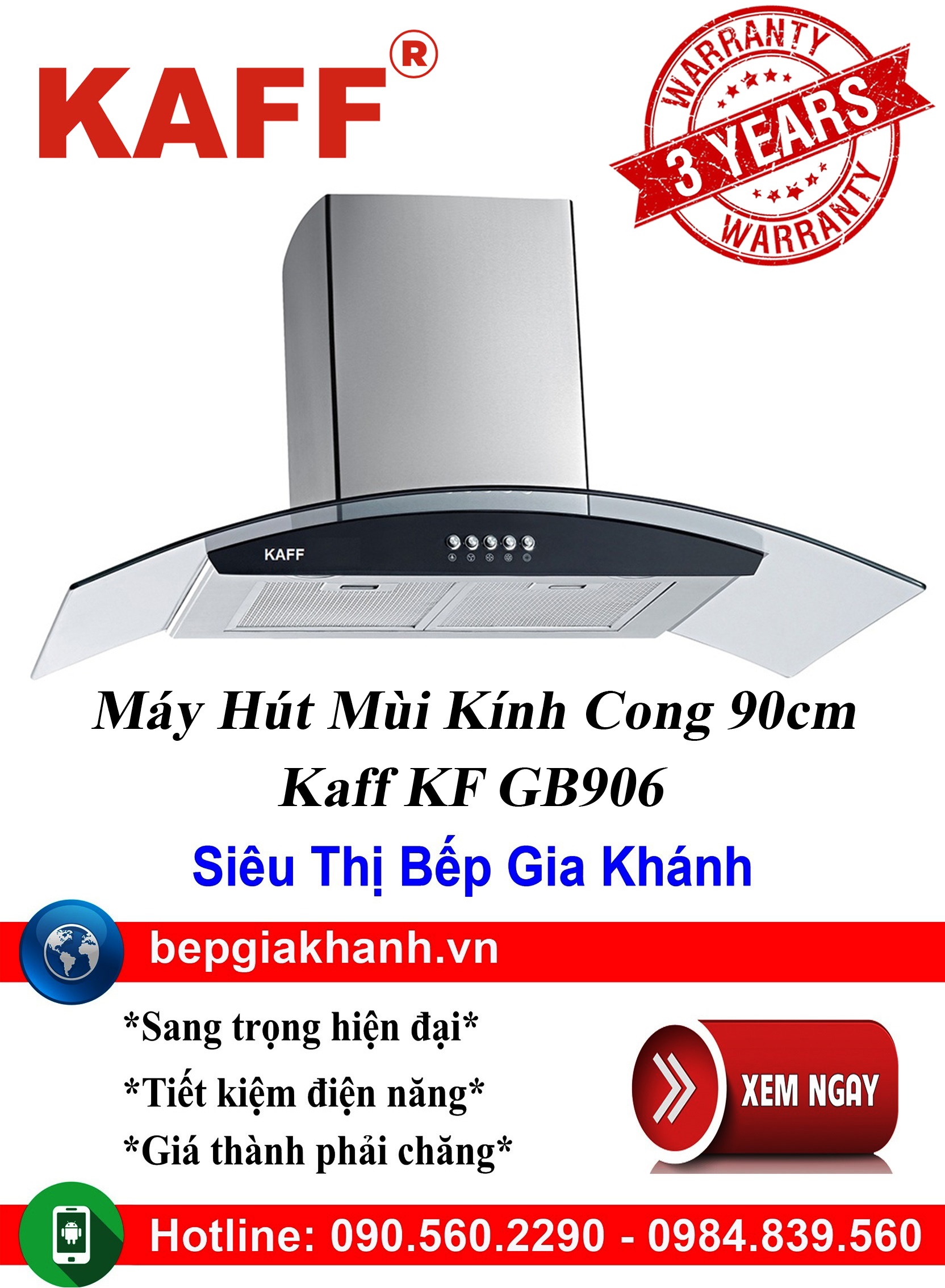 [HCM]Máy hút mùi kính cong 90cm Kaff KF GB906 máy hút mùi nhà bếp máy hút mùi bếp máy hút mùi kính c