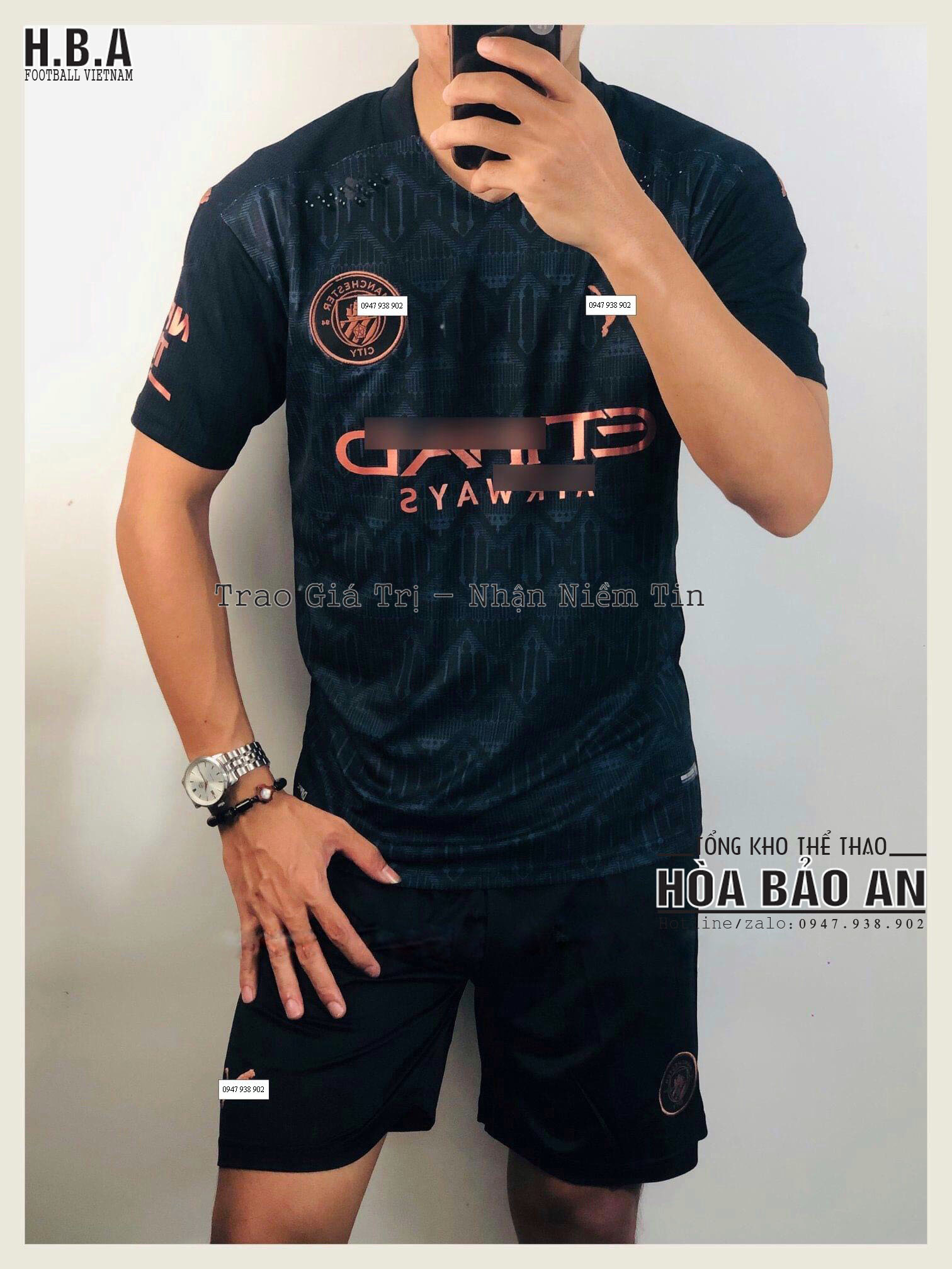 QUẦN ÁO BÓNG ĐÁ MANCITY SÂN NHÀ MÙA 2020/2021 MÀU ĐEN HÀNG CAO CẤP