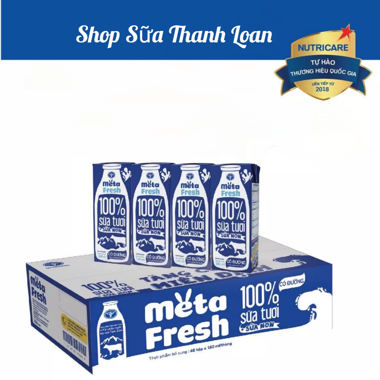 (HSD T3-2025) Thùng 48 Hộp Sữa Tươi Nutricare Meta Fresh Có Đường 180ml.