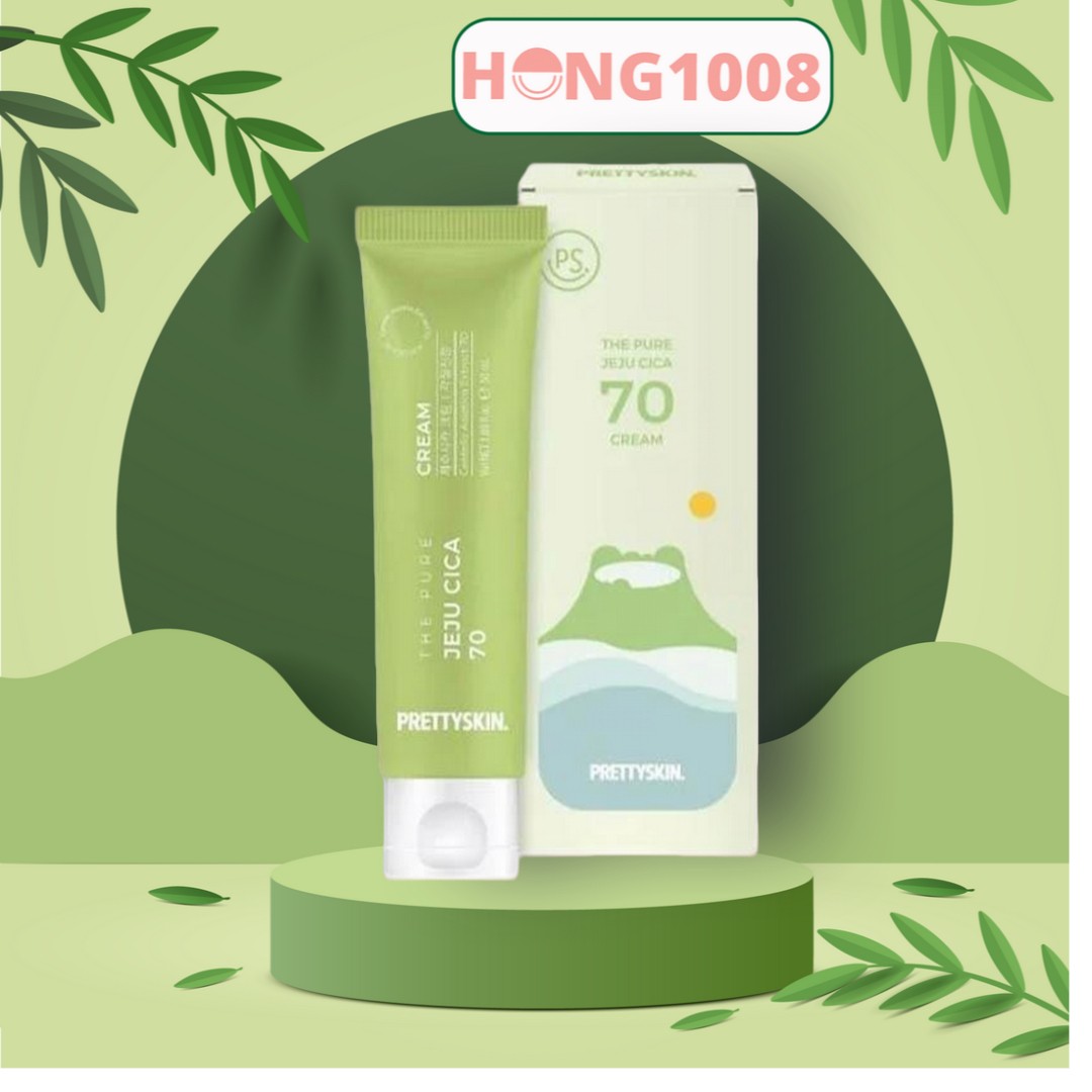 Kem Dưỡng Chiết Xuất Rau Má Prettyskin The Pure Jeju Cica 70 Cream 50ml Hàn Quốc shop Hong1008