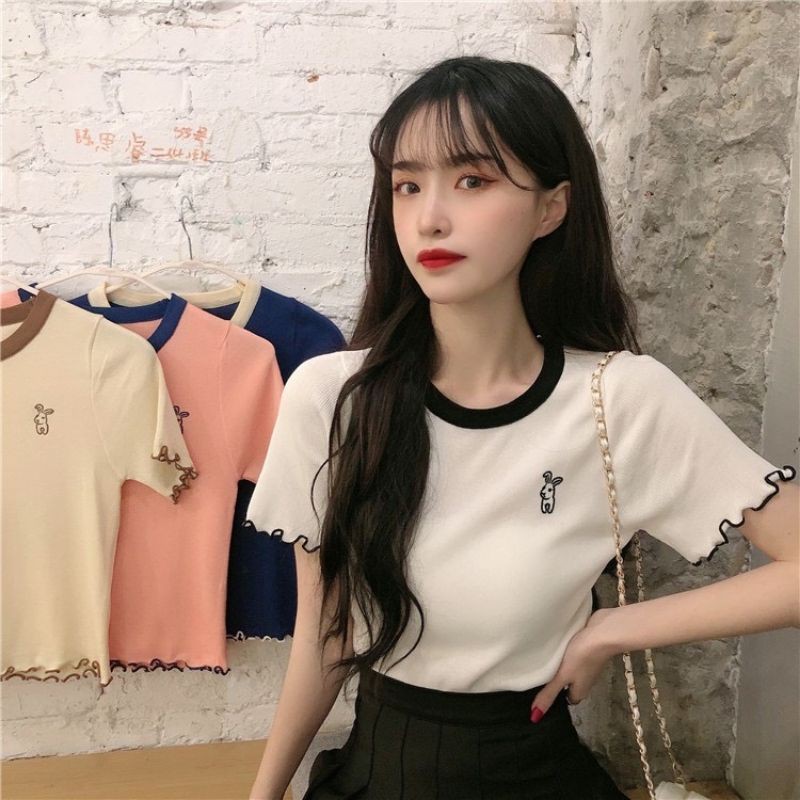 Áo croptop thêu thỏ phối cổ ch - nttshop