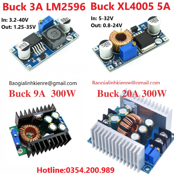 Mạch hạ áp buck dc-dc lm2596 3a , mạch hạ áp buck dc-dc xl4005 5a , mạch hạ áp - giảm áp 300w 20a module buck dc dc 6-40v xuống 1.2-36v, hạ áp dc-dc 6-40v ra 1.2 - 35v 9a - 300w