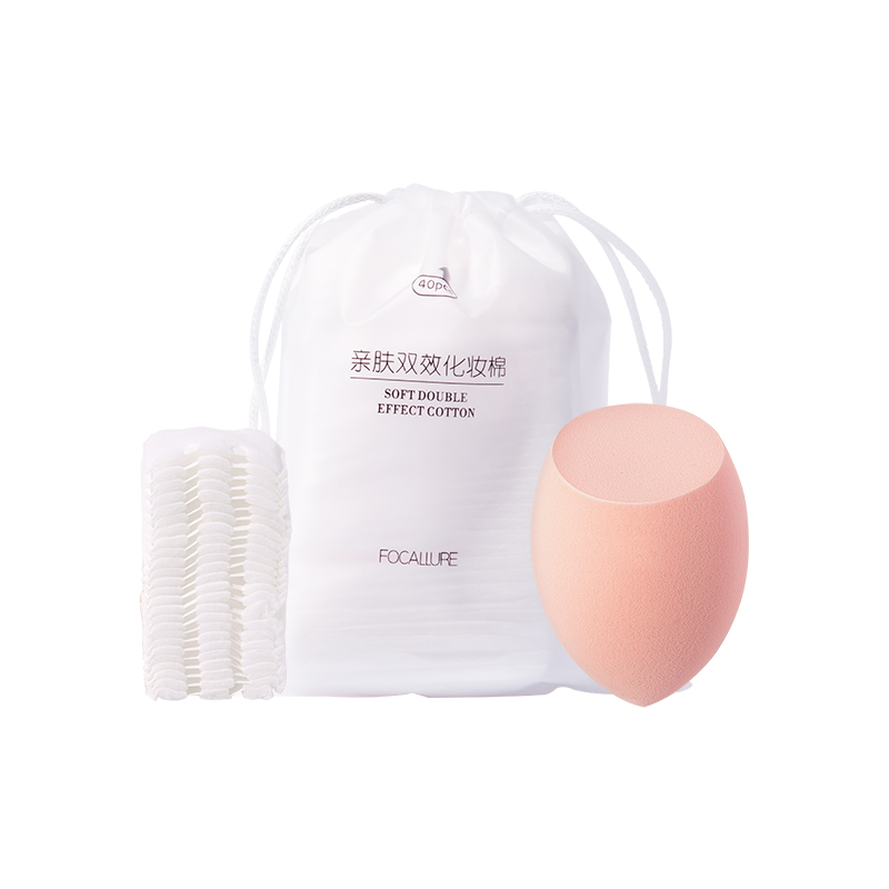 Mút tán phấn hình giọt nước + 40 bông tẩy trang mềm mại FOCALLURE có túi đựng tiện dụng - INTL