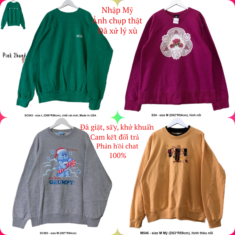 Áo Sweater nữ, nam 2hand, chất dày, size lớn, form bồng - 0612-6