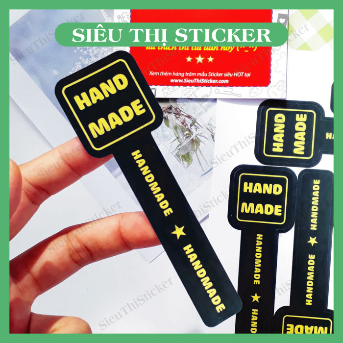 Tem handmade niêm phong đen viền vàng HANDDENVUONG01 trang trí hộp bánh, gói hàng các loại
