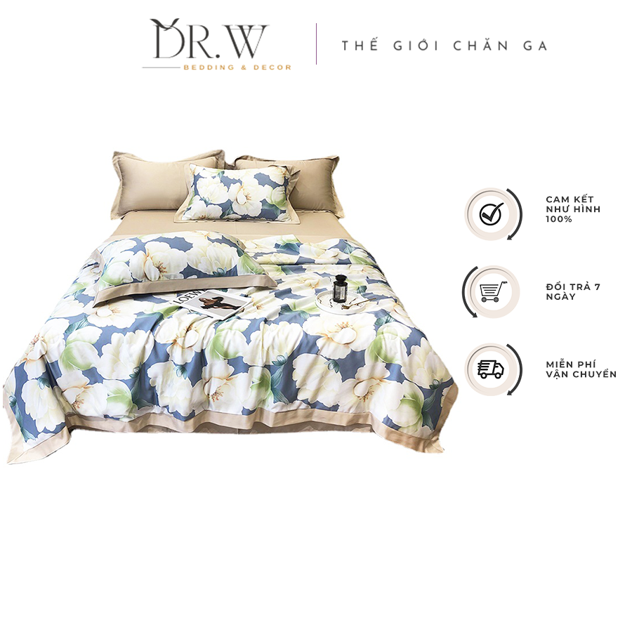 Bộ chăn ga gối set 4 món cotton lụa thái cao cấp DR.W bo chun drap giường - Thế Giới Chăn Ga