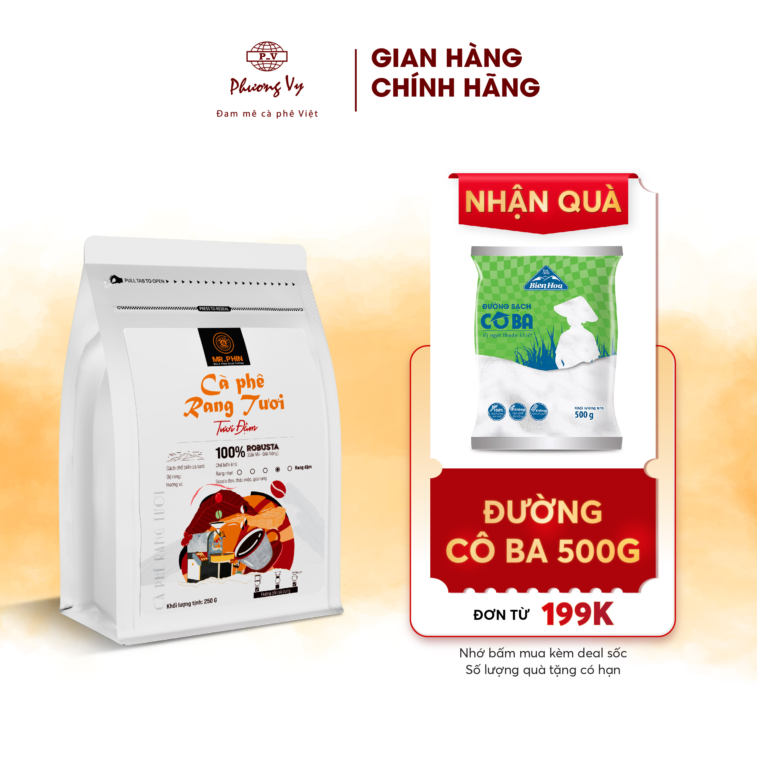 Cà phê nguyên chất tươi đậm 250g, 100% cà phê robusta vừa mới rang, mr. phin coffee