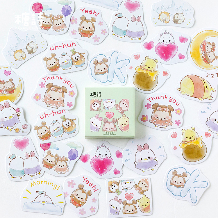 Sticker - Hộp 45 miếng dán sticker chủ đề Tsum Tsum - Hình dán chất lượng cao - Trang trí ốp điện thoại, laptop, máy tính bỏ túi, sổ tay, nhật ký, thiệp và các đồ dùng khác