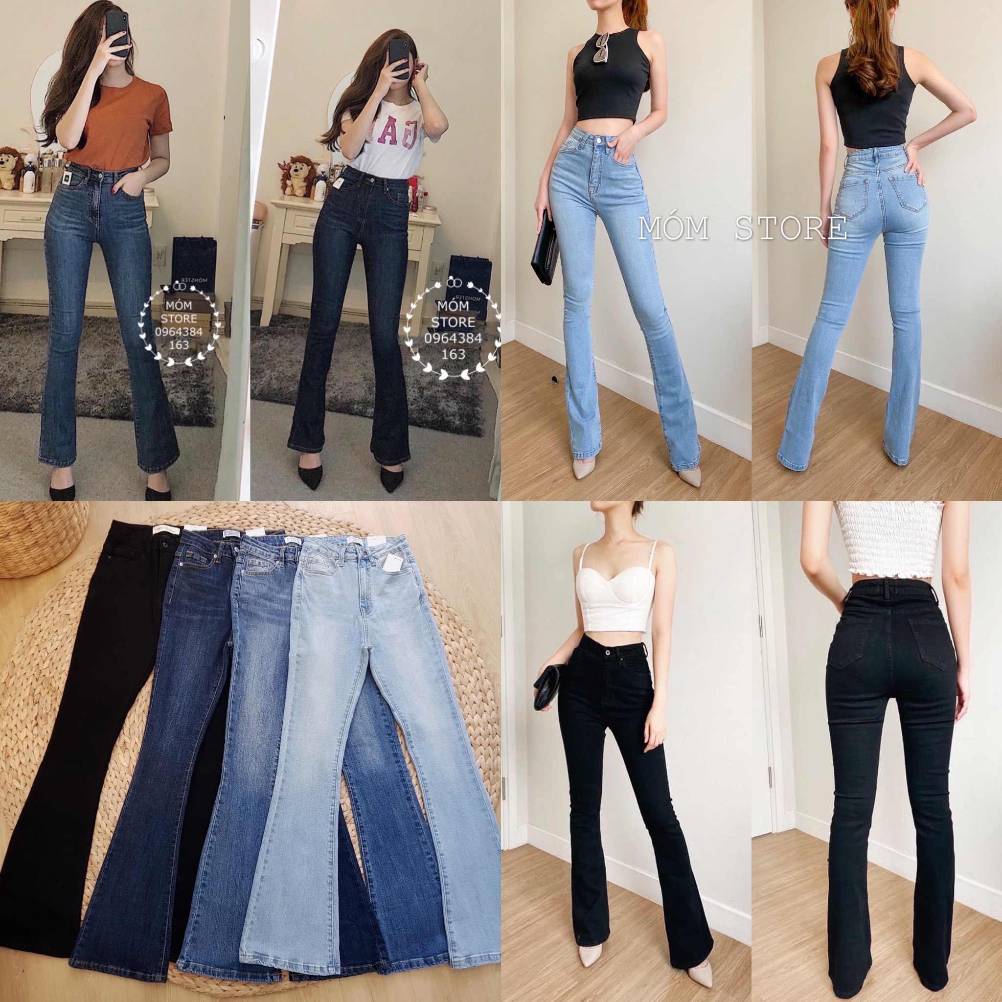 Quần Jean Loe Dáng Dài Quần Bò Loe Lưng Cao Xuất Xịn Có Co Giản