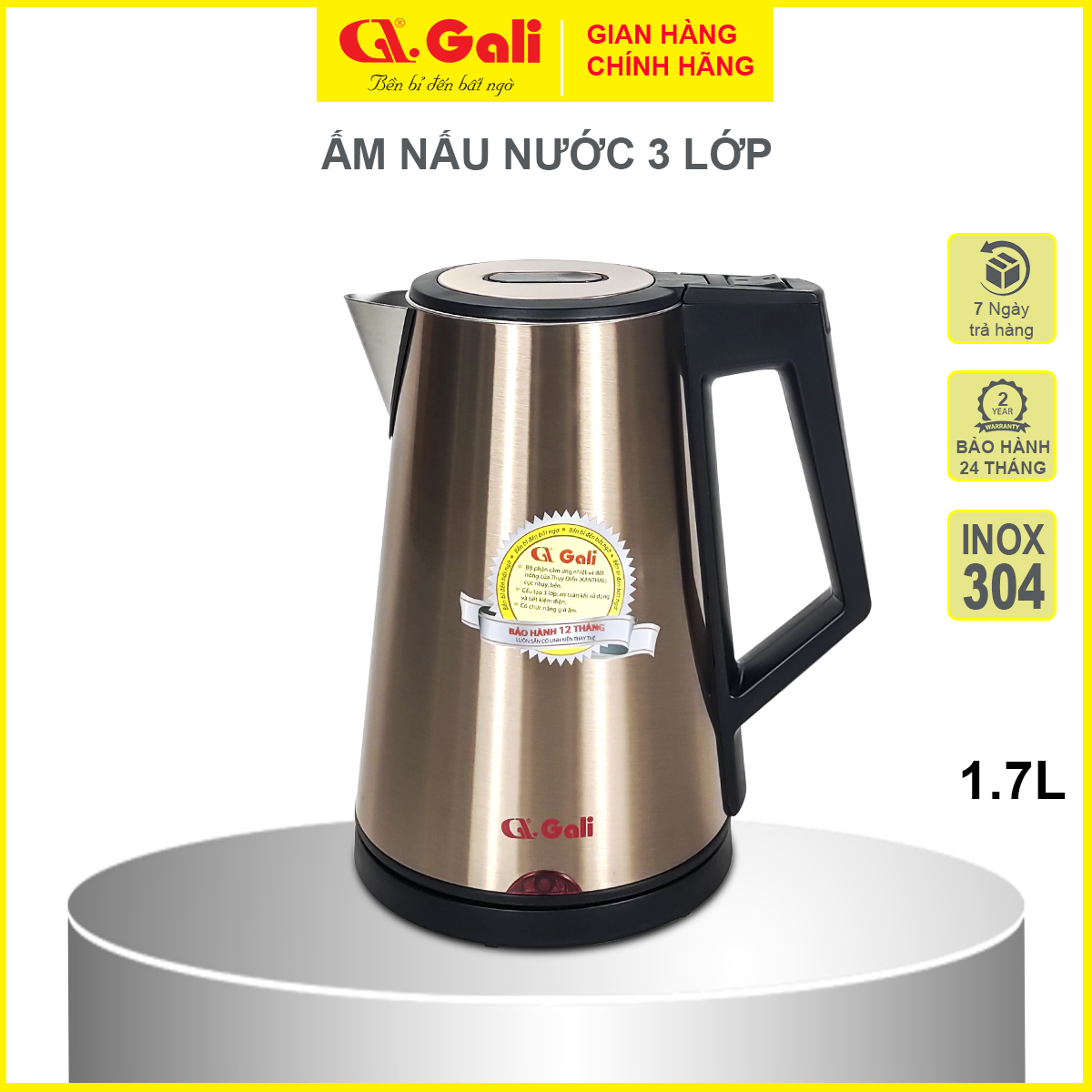 Ấm nước siêu tốc gali gl-0018i, gl-0025, gl-0012a, gl-0050, gl-0017c, gl-0018c gl-17x gl-18f gl-18k gl-18e. dung tích từ 1,2 lít-5 lít, inox ,dây dẫn điện 100% bằng đồng. bảo hành chính hãng