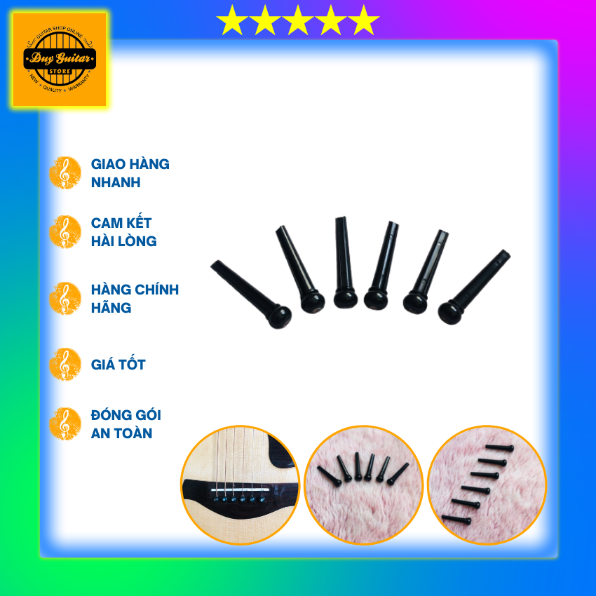Bộ 6 Chốt dây đàn guitar acoustic - chốt nhựa màu đen - 6 pin màu đen - Duy Guitar Store phụ kiện guitar giá tốt