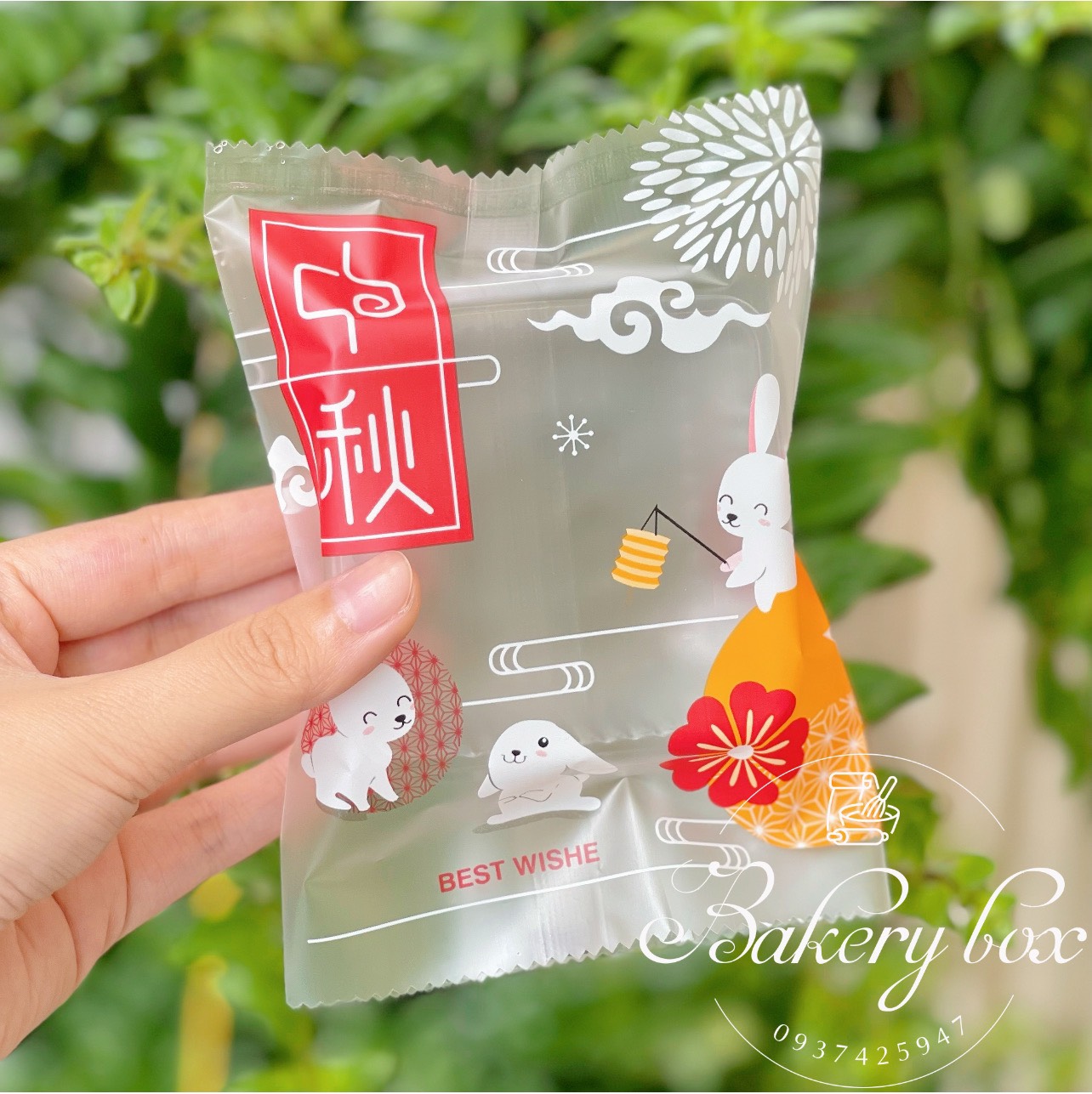 Set 100 | khay kèm túi thỏ sum vầy đựng bánh trung thu 75gr