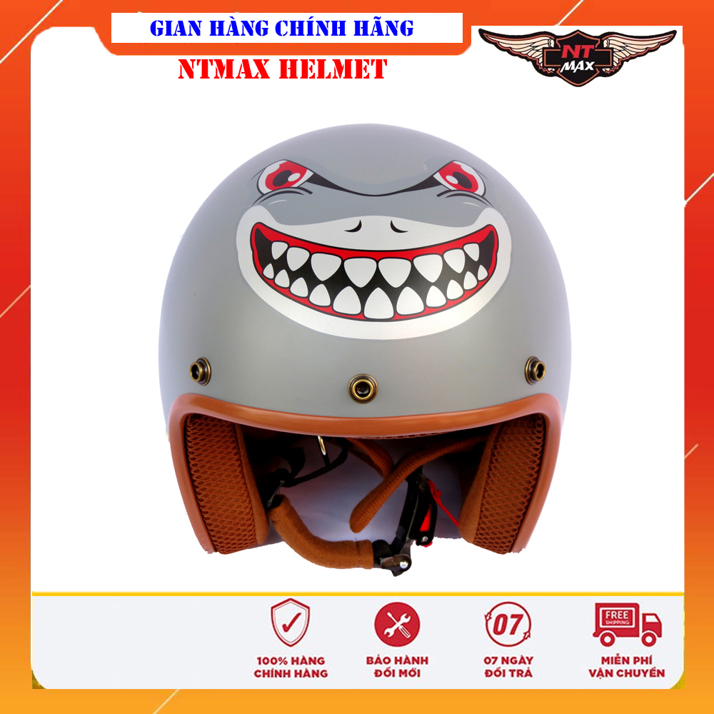 Mũ bảo hiểm NTMAX 3/4 cao cấp tem cá mập siêu cute