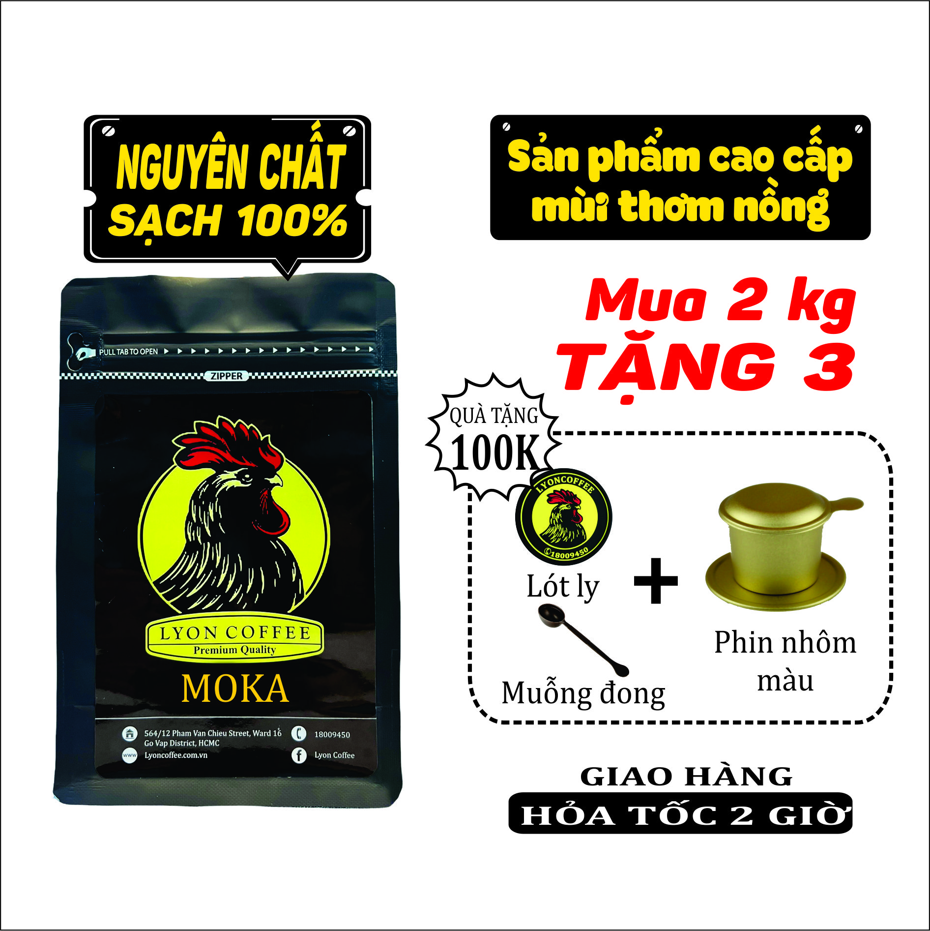 Cà phê Moka Cầu Đất hảo hạng rang xay nguyên chất, cafe hạt pha phin pha máy cold brew cao cấp