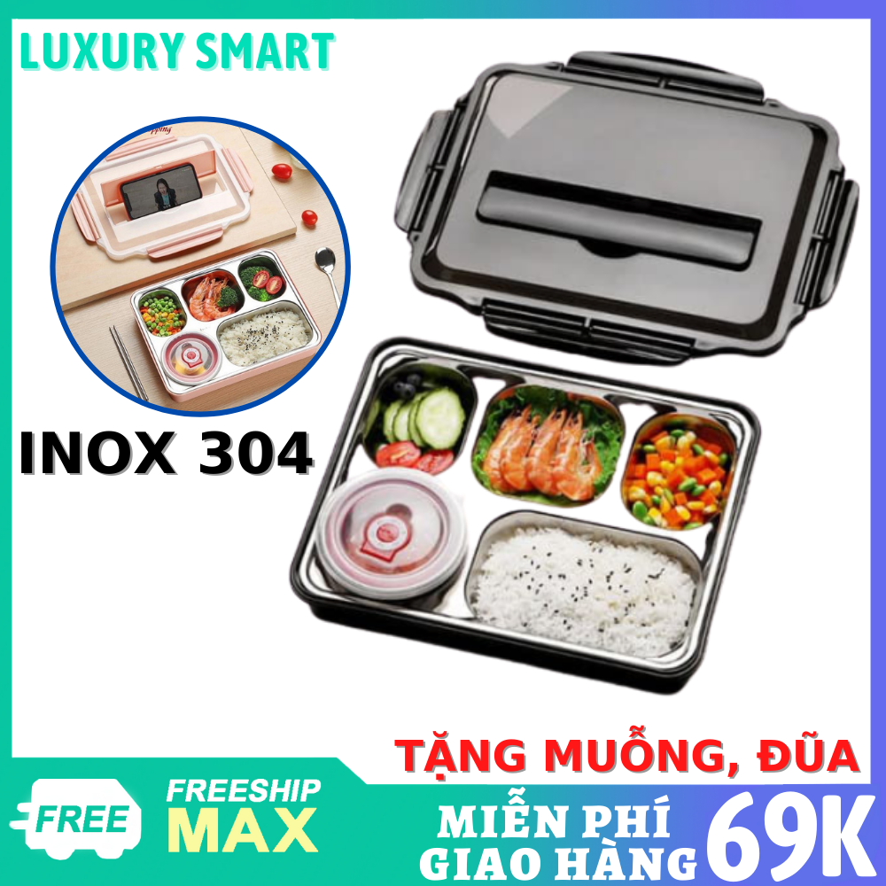 HỘP CƠM 5 NGĂN  Ruột Bằng Inox 304, Hộp Cơm Gấu Trúc, Hộp Đựng Đồ Ăn Thiết Kế Nhỏ Gọn Thích Hợp Cho Dân Văn Phòng - Có Gía Điện Thoại TẶNG THÌA ĐŨA INOX