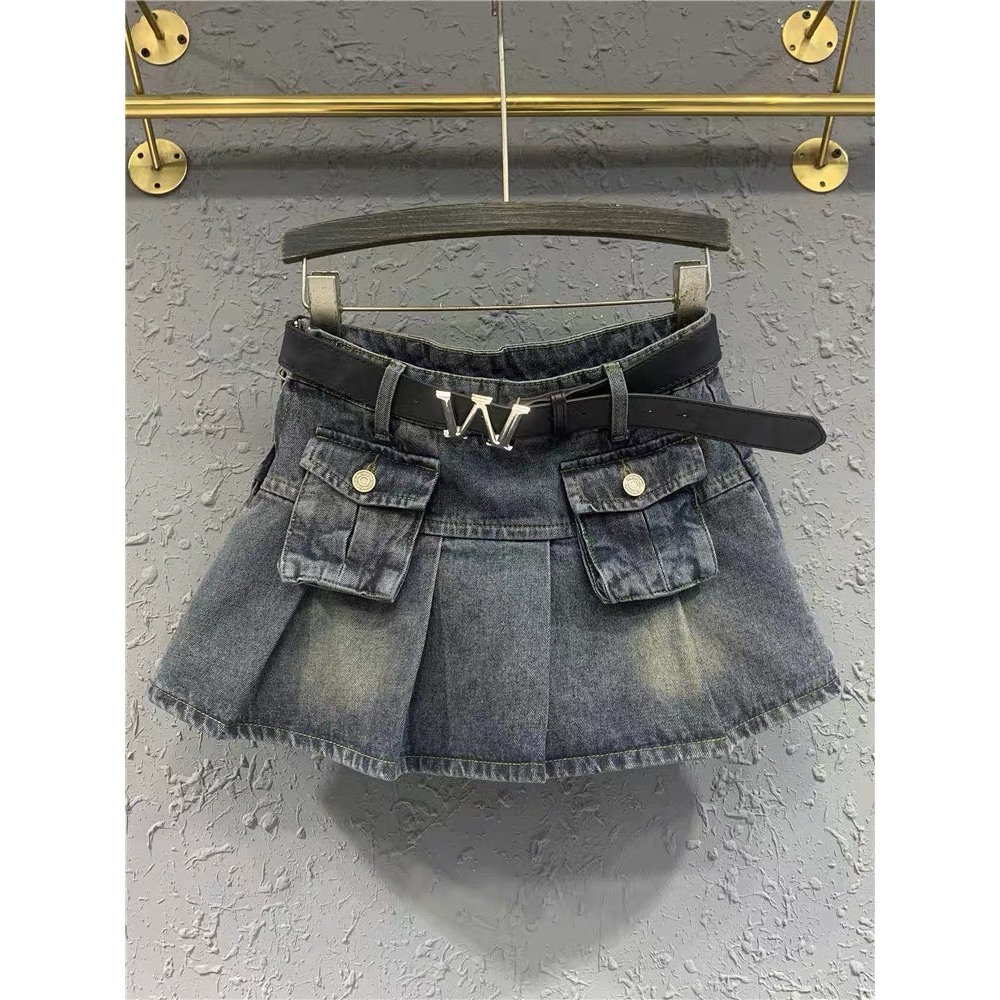 Váy jean xòe nữ Chân váy bò nữ dáng xòe ngắn màu sắc cá tính size S M L XL 2 túi hôp C66