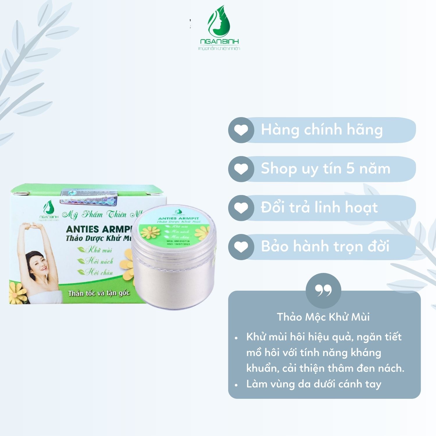 Thảo dược khử mùi hôi nách Ngân Bình loại bỏ mùi mùi hôi nách hôi chân khó chịu, khử thâm sạm, hết đen nách, se lỗ chân lông