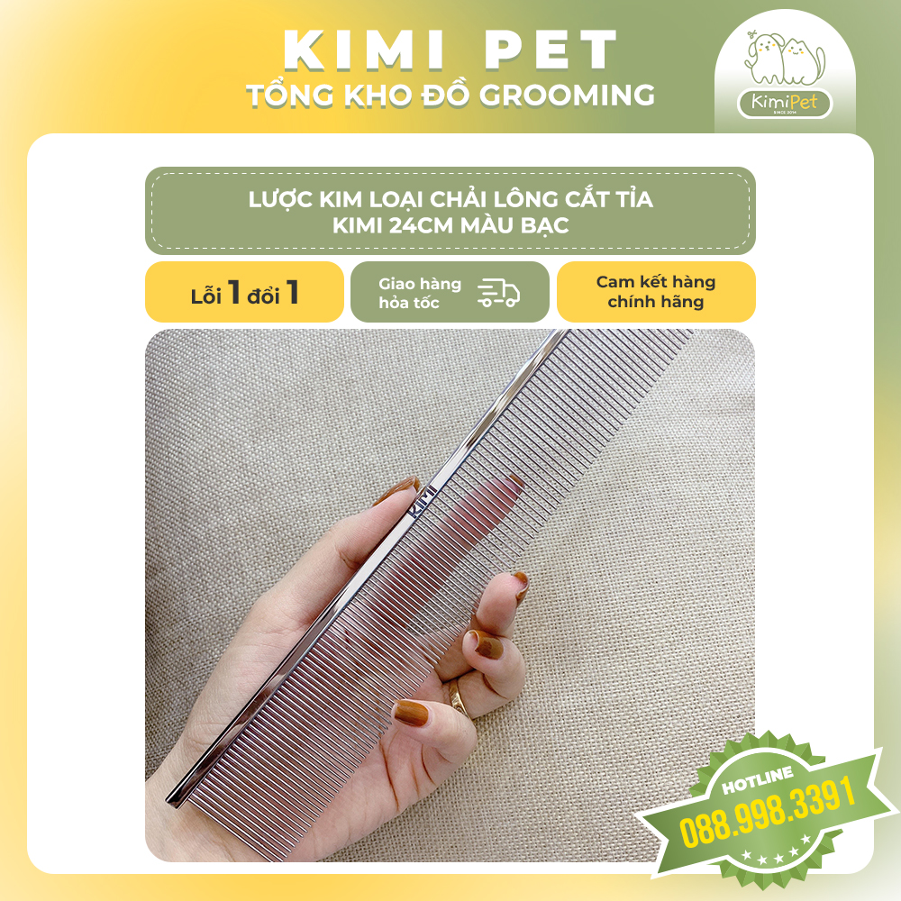 Lược kim loại chải lông cắt tỉa KIMI 24cm màu bạc chuyên dụng grooming cho thú cưng