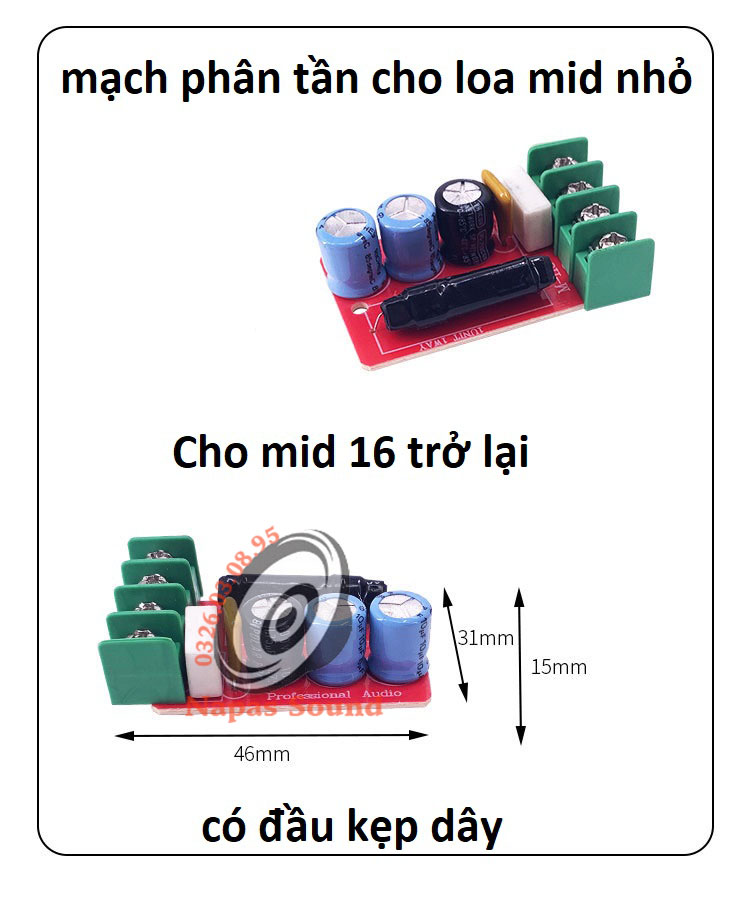 Phân tần loa mid - giá 2 cái - mạch phân tần loa lời - phân tần loa trung