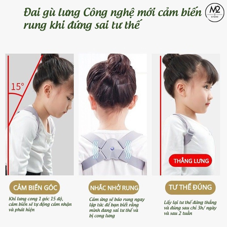 Đai chống gù lưng điện tử {LOẠI TỐT} thông minh cho trẻ em bé trai bé gái báo rung công nghệ Nhật Bản XIMO DCGL02