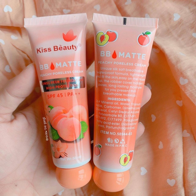 Kem Nền Che Khuyết Điểm BB Matte, Kiềm Dầu, Chống Nắng SPF45IPA++ Peachy Poreless Cream Kiss Befauty-Z12-B1T2