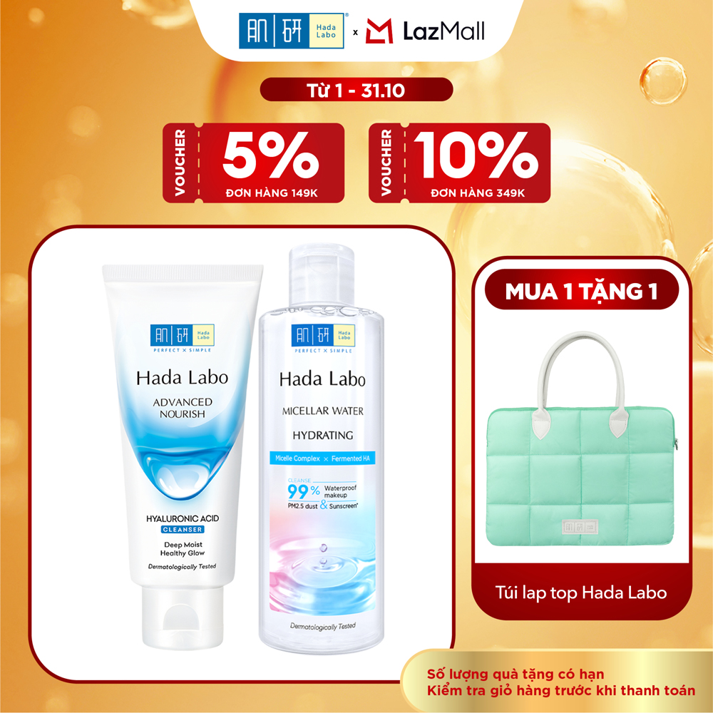 [VB] Bộ đôi sạch sâu - ẩm mượt Hada Labo (Nước tẩy trang Hada Labo Micellar Water Hydrating 240mL + Sữa rửa mặt dưỡng ẩm Hada Labo Advanced Nourish Hyaluronic Acid 80g)