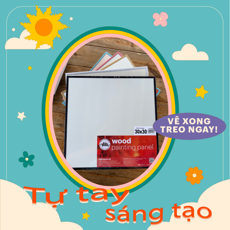 Toan Vẽ Tranh Ván Gỗ 30x30cm Đóng Sẵn Khung Phôi Vẽ Tranh Treo Tường Nhiều màu - vẽ màu nước acrylic sơn dầu