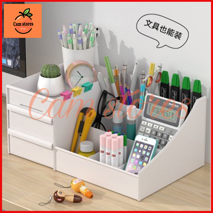 Kệ đựng mỹ phẩm, kệ đựng mỹ phẩm 3 tầng, 2 ngăn kéo, tủ đựng mỹ phẩm - Chất liệu nhựa PVC