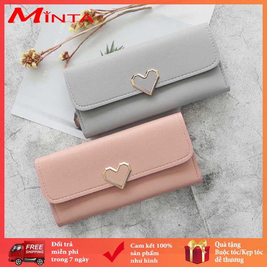 [CÓ VIDEO+ẢNH THẬT] Ví Nữ Cầm Tay Dáng Dài, Ví Nữ Bóp Nữ Đựng Tiền Phong Cách Hàn Quốc Hình Trái Tim V07- Minta