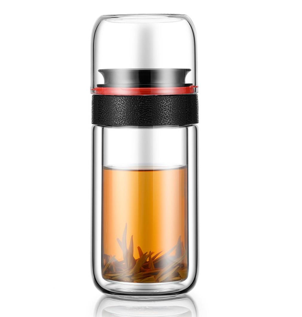 Bình pha trà, ly pha trà thủy tinh 2 lớp có lỗi lọc inox 304 cao cấp -300ml