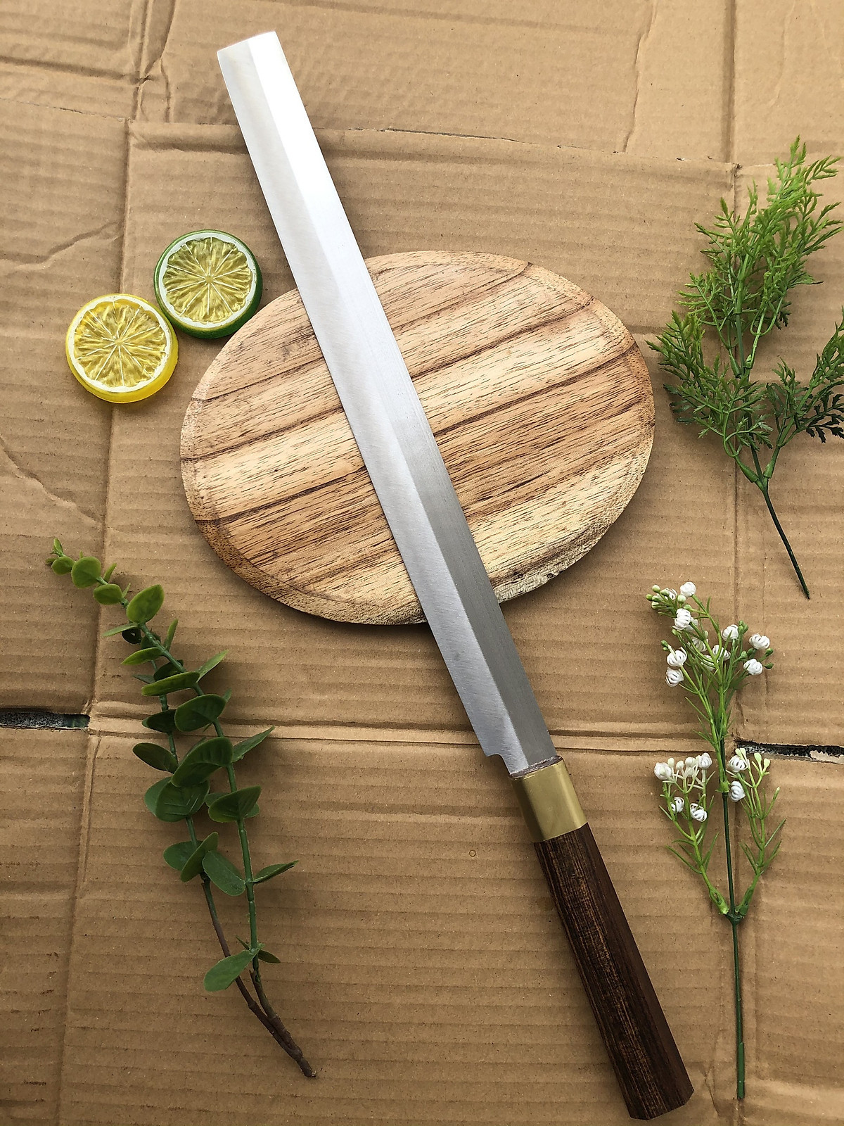 Dao CS014 ,Dao sashimi thái lát cá THÉP TRẮNG cán cẩm khâu đồng vip