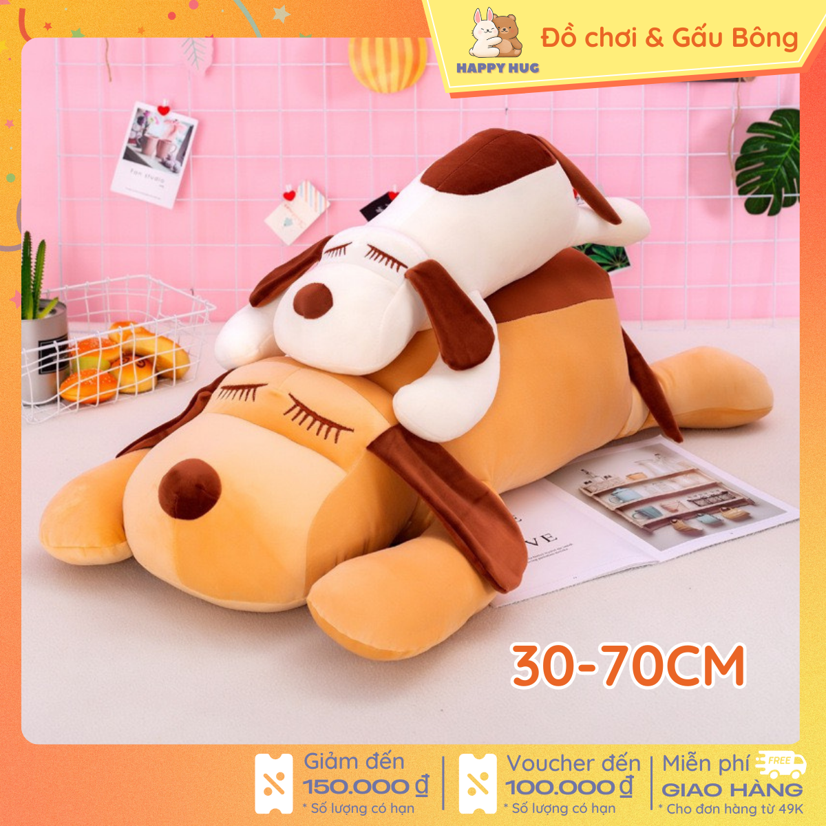 Gấu Bông chó bông nằm size 30-70cm nhồi gòn cao cấp - Happy Hug