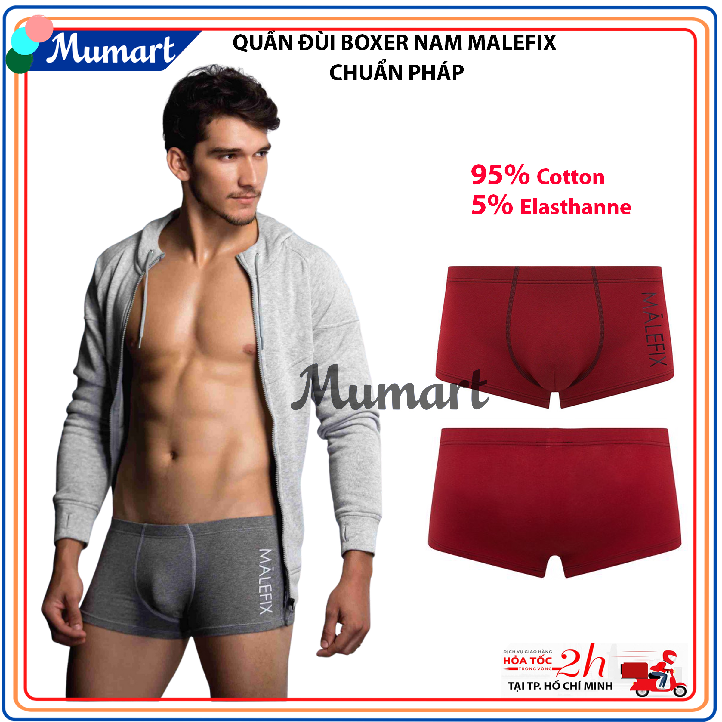 Quần lót nam boxer Malefix chuẩn pháp, an toàn cho da, không bị bí hơi, không bị ngứa - Mummart