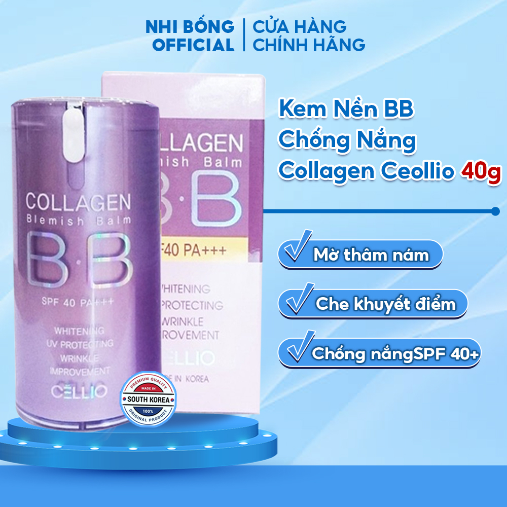 Kem Nền Trang Điểm Chống Nắng BB Cream Collagen Cellio SPF 40 PA++Hàn Quốc giúp mờ thâm nám và trắng da Tone 21 40ml