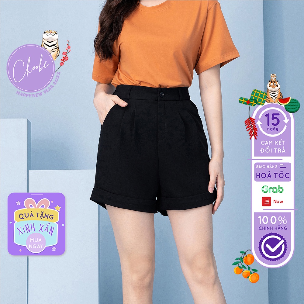 Quần đùi nữ Choobe gập gấu cạp cao short ống rộng nhiều màu sắc phong cách cá tính trẻ trung QS04